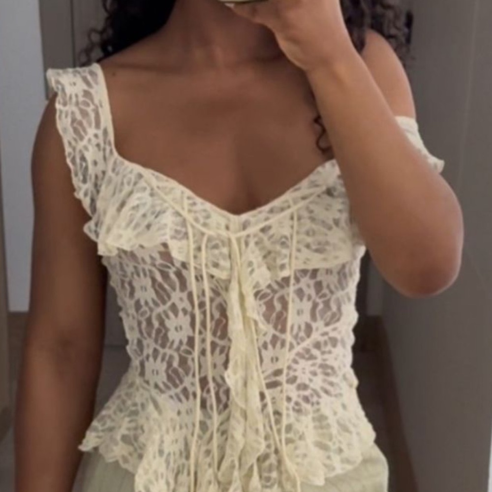 ‼️ISO‼️ Zara Lace Ruffle Top (Light Yellow) - Picture 8 of 10